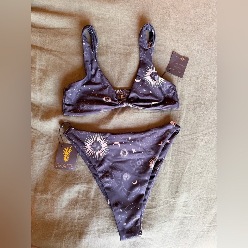 Skatie Black Bikini Set with Cream Celestial Print